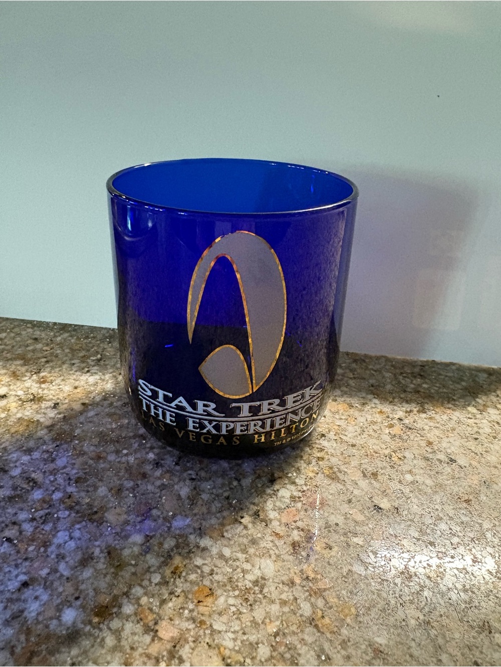 Vtg 1997 Star Trek The Experience Las Vegas Hilton Cobalt Blue Rocks Glass MINT
